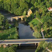 Luftbild der Werrabrücken bei Creuzburg