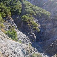 Das ist die Wanne. Hier hinunter zum Bach steigen und dann links in die kleine Schlucht hinein. Die einzig heikle Stelle der Tour.