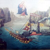 Das Votivbild in der Kirche Bad Dürrnberg erinnert an einen dramatischen Zwischenfall auf der Donau, als ein Frachtschiff der Halleiner Spielwarenfirma Ödl beschädigt wurde.