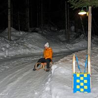 Im Schein der Lampen macht das Rodeln doppelt Spaß