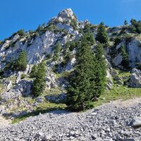 Beim Abstieg nochmal Rückblick auf die steile Passage vom Gipfel herunter