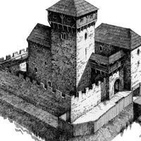 Rekonstruktion der Burg Sachsendorf in der Zeit um 1300