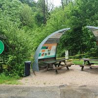 3.6 km Rastplatz mit Hinweis, dass das Mittagessen nicht mehr weit ist