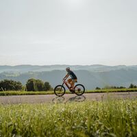 Radfahrer am Panoramablick Donautal Gemeinde St. Aegidi am Donauradweg Thron Flenkental