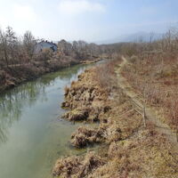 Blick Marchfeldkanal von Brücke gegen Leopoldsberg
