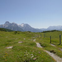 imposanter Blick zu den felsigen Gipfeln der Loferer Steinberge