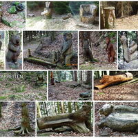 schöne Schnitzarbeiten am Forstweg