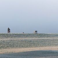 Radfahrer auf dem frostigen Elbdeich
