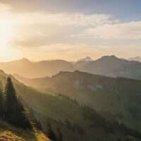 Blick vom Hasenstrick in Richtung Luguntenkopf, Diedamskopf, Hoher Ifen und Widderstein