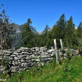 Natursteinmauern säumen den Steg.