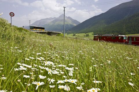 Teilstücke dieser Etappe werden mit der Rhätischen Bahn zurückgelegt