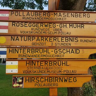 Wegweiser Wanderwege im Schlosspark Pöllauer Tal in der Oststeiermark
