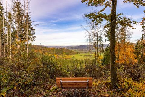 Aussicht in die Haller Ebene auf dem Premiumwanderweg "Feenspuren" in Gaildorf