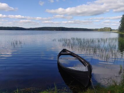 Der Kyynämöisen-See eröffnet sich entlang des Flechtenpfads von Huutoniemi.