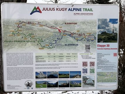 Ausgangspunkt: Kurpark Warmbad Villach. Hier neue Infotafel - dieser neue Trail wäre eine Erkundung wert!