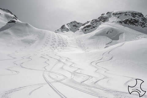 Stickerei im Schnee auf dem Monte Rinalpi