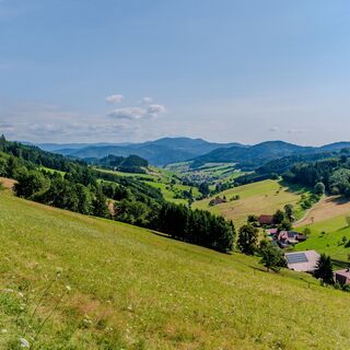 Blick von der Schlossberg-Herberge ins Tal
