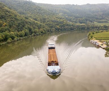 Schiff auf der Mosel zwischen Mehring und Detzem