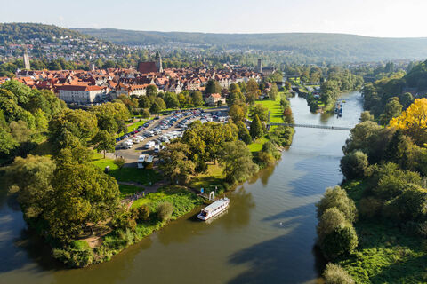 Blick auf den Zusammenfluss von Werra und Fulda, Insel Tanzwerder