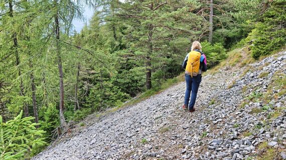 Wir queren ein kleines Schotterfeld