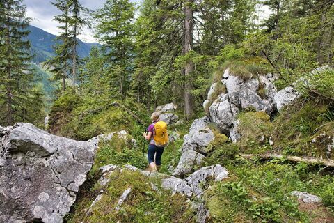 Der Abstieg führt uns durch ein Bergsturzgebiet