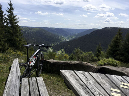 Aussicht Heimenhöhe ins Wolftal mit Sitzbank