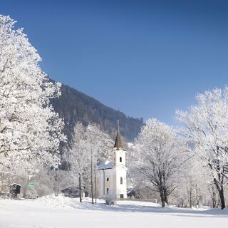 Winterwandern durch schneebedeckte Landschaften, Rauhreif glitzert, und der Schnee knirscht unter den Füßen