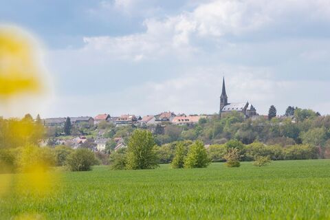 Blick auf Biesinger Kirche