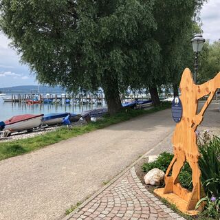 Silhouette historischer Persänlichkeit am Seeufer von Allensbach