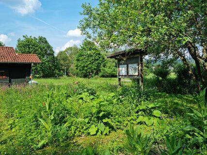 Hummelwerkstatt Naumburg Garten mit Infotafeln