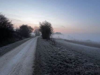 Donauwörth Gehen am morgen bei Sonnenaufgang und Bodennebel