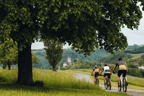 Mountainbiker beim Schloss Neuhaus