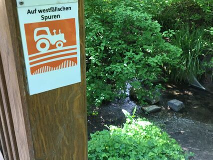 Brücke am Grünzug Mühlenwiese mit Markierungszeichen