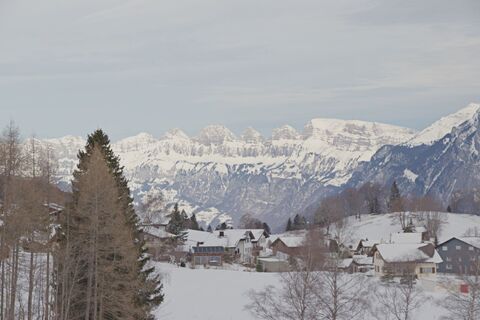 Blick auf die Churfirsten vom Winterwanderweg aus