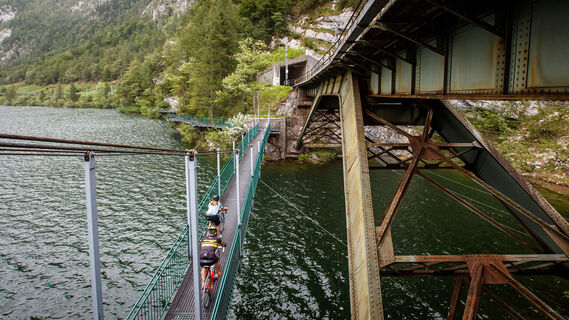 Mit dem Gravel Bike über die Hängebrücke am Hallstättersee