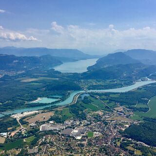 Blick auf den Lac du Bourget, die Rhône und Culoz