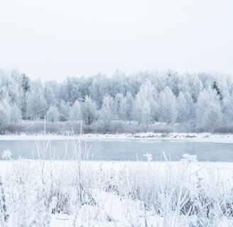 Eine winterliche Flusslandschaft.