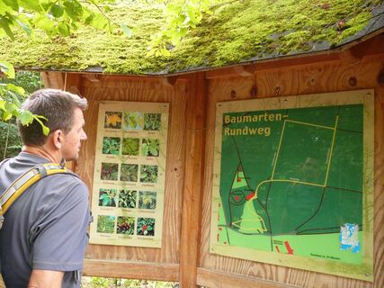 Start des Baumgartenrundwegs ist an der großen Orientierungstafel