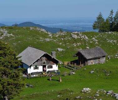 Inzell/Chiemgau: Beim Abstieg nach Adlgaß über die Kohleralm die Fernsicht bis zum Chiemsee genießen