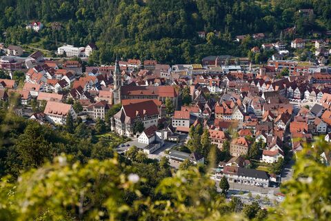 Ausblick vom Vorderen Hanner Felsen auf Bad Urach