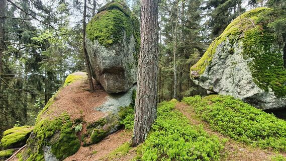 Wackelstein rechts des Weges