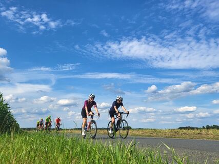Mit dem Rennrad unterwegs durch Feld und Wiese