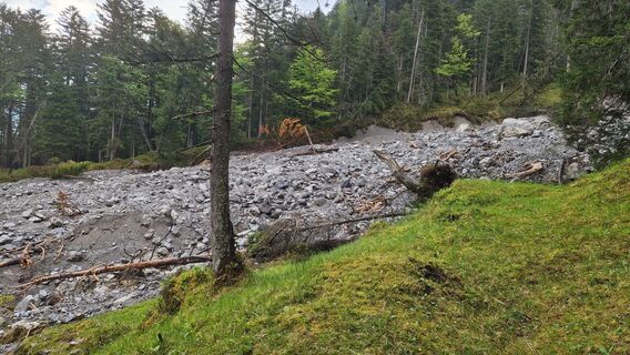 Ende des Karrenwegs, Überquerung der Schotterfläche