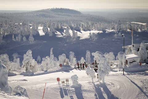 Blick auf Juhannuskallio von den Masto-Pisten im Skigebiet Ruka