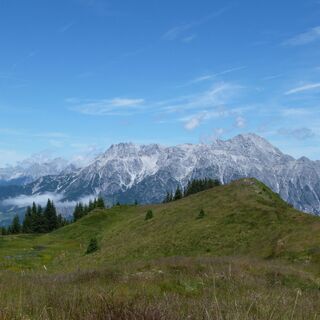 Entlang des Kammes zurück zum Ausgangspunkt. Immer im Blick: Die Leoganger Steinberge mit dem Birnhorn (2634m)
