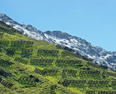 Im Hintergrund Neuschnee auf dem 2396m hohen Kreuzjoch