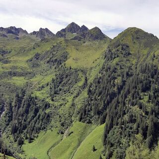 Blick von der Unterbergalm über das Dietersbachtal zur Hohen Arche