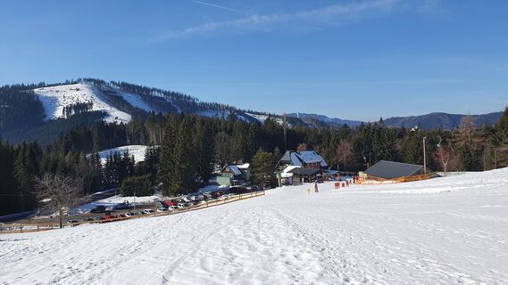 0.2 km Blick von der Schiewiese zurück zum Gasthof