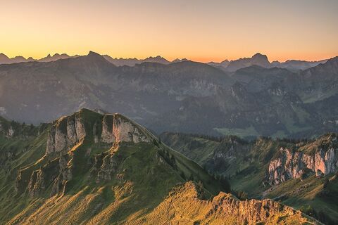 Blick von der Winterstaude Richtung Hohe Kirche, Hoher Ifen und Widderstein