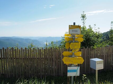 Wegweiser beim Naturparkhaus am Jauerling